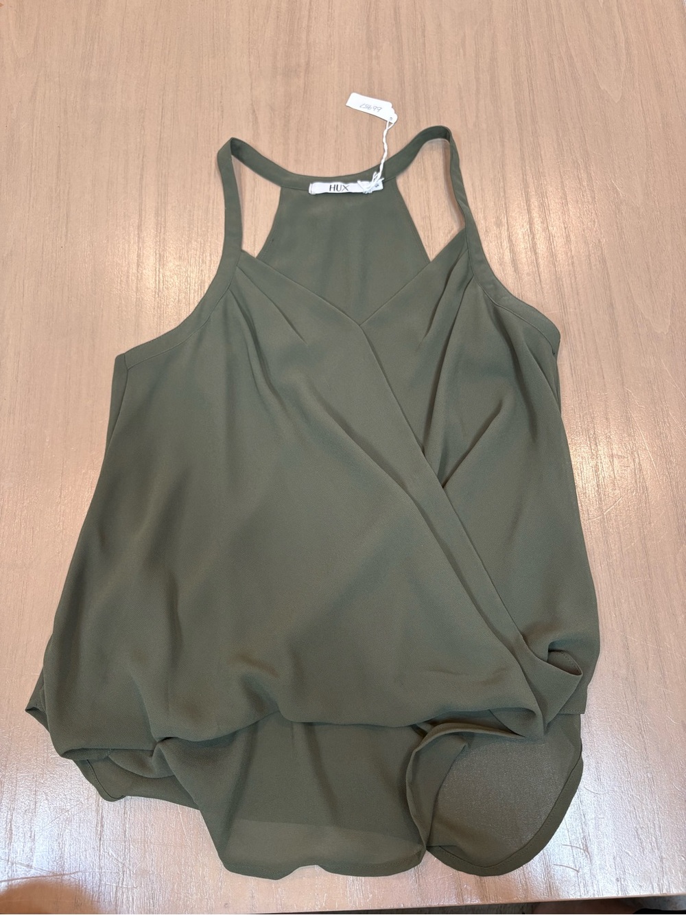 HUX. Olive Green Sleeveless Wrap Front Women's Top.